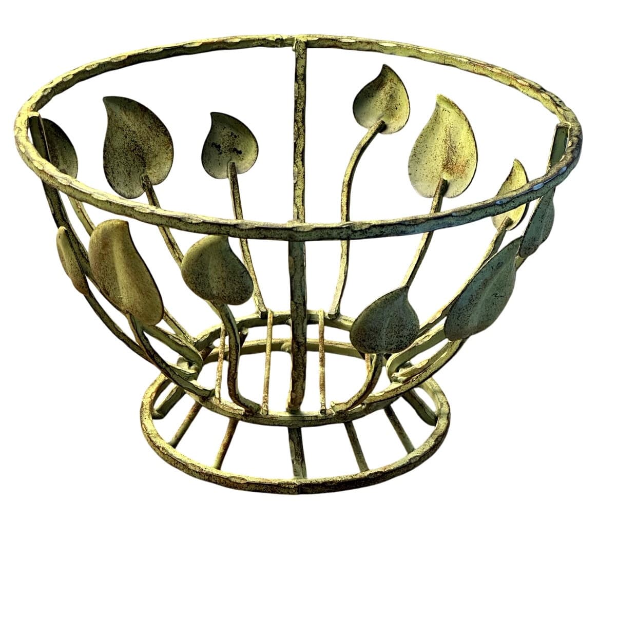 Unique Rustic Green Metal Fruit Basket Bowl w/Leaves-Indoor or Out on the Patio! - Thumbnail 4