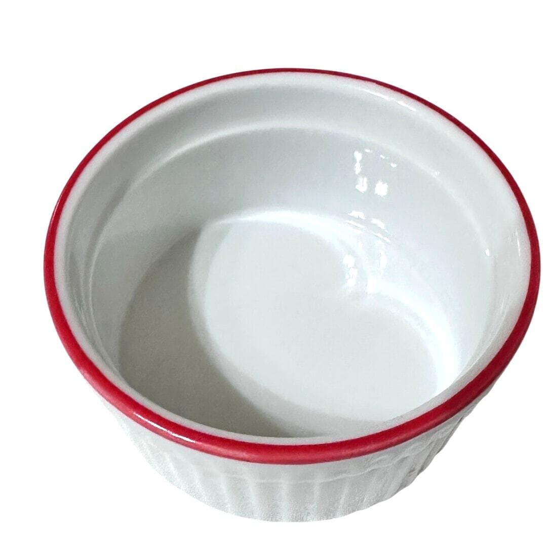 World Market White Ceramic Ribbed Ramekins Red Rim-Set of 7-Excellent! - Thumbnail 5
