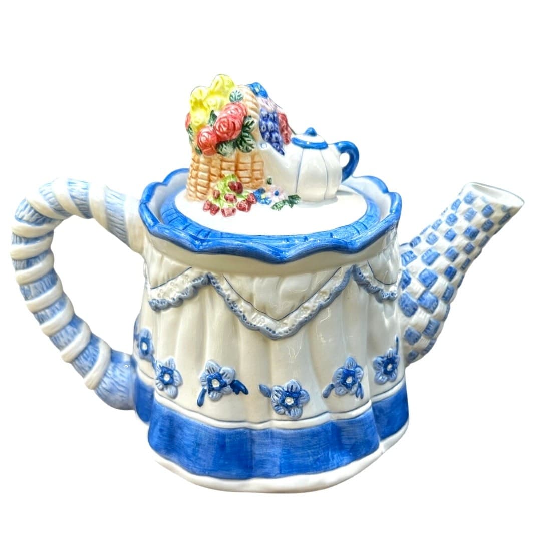 Avon Blue Rose Collection 1997 Kitty Flowers 18 oz Teapot-Adorable - Thumbnail 4