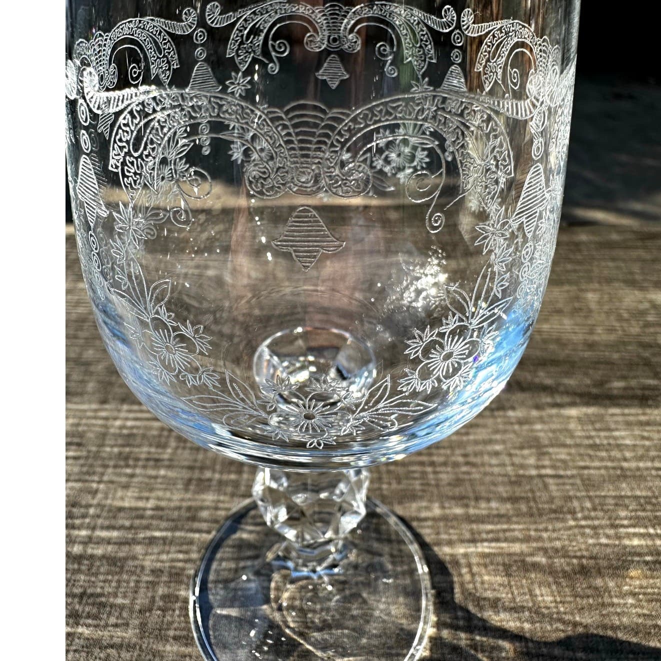 Bohemia Crystal 'Cascade Bell' Etched 5.75" Wine Glasses Cut Ball Stem- Set of 5 - Thumbnail 9
