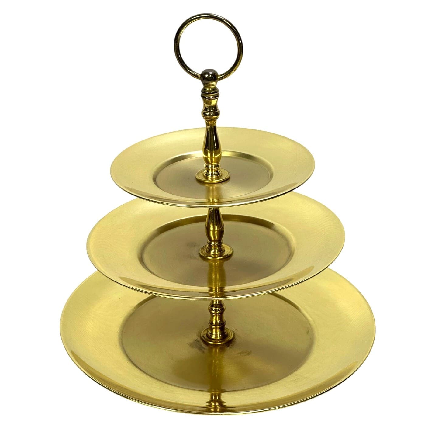 Three Tier Brass Colored Aluminum MCM Decorative Dessert Cake Appetizer Stand