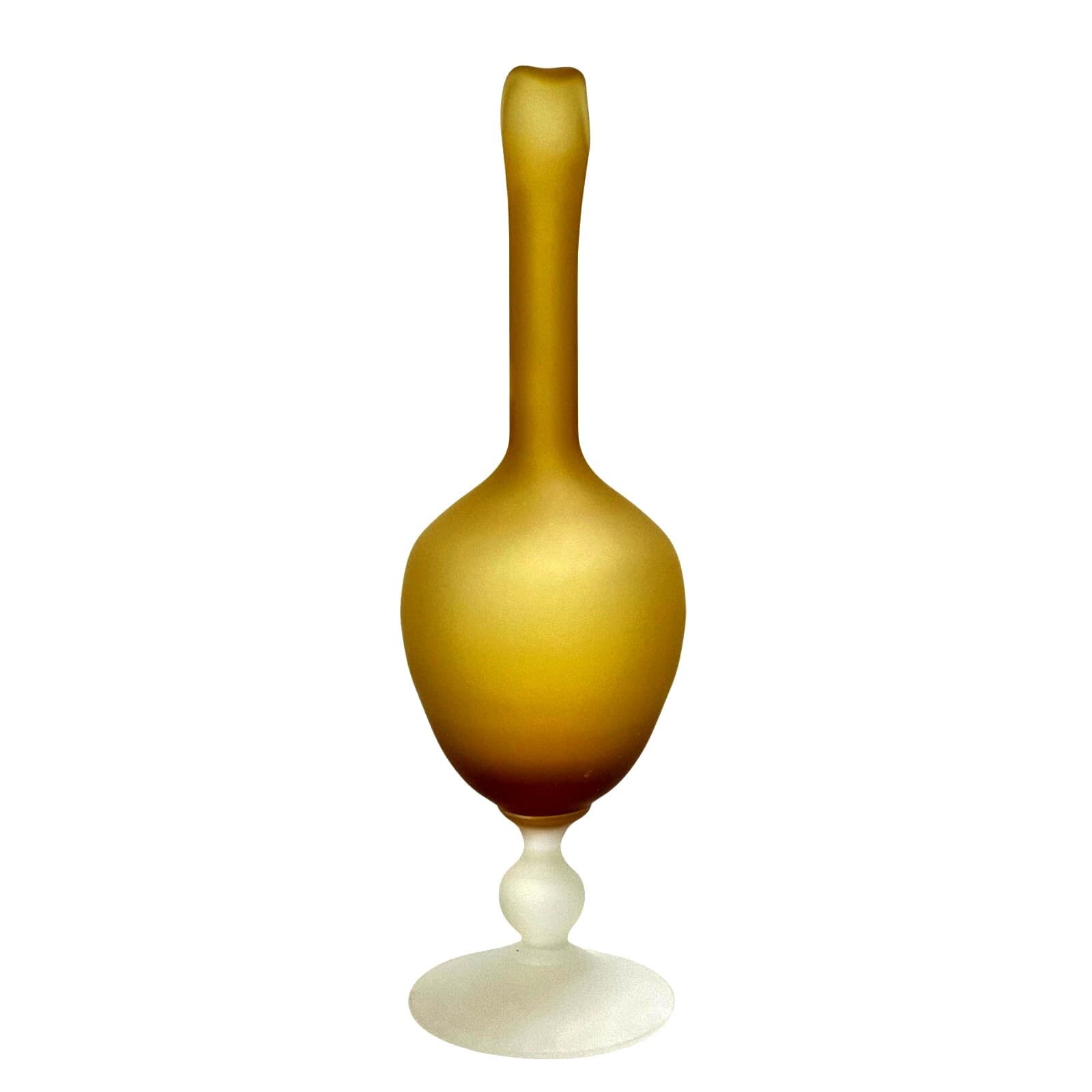 Murano Carlo Moretti Satinato Inspired Amber Clear Frosted Glass 15.25" Decanter - Thumbnail 4