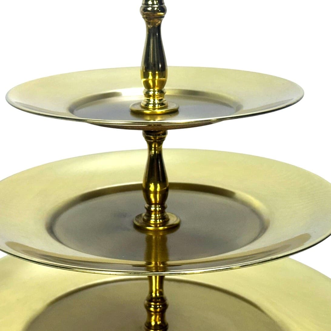 Three Tier Brass Colored Aluminum MCM Decorative Dessert Cake Appetizer Stand - Thumbnail 4