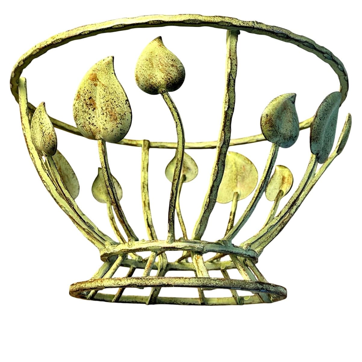 Unique Rustic Green Metal Fruit Basket Bowl w/Leaves-Indoor or Out on the Patio! - Thumbnail 7