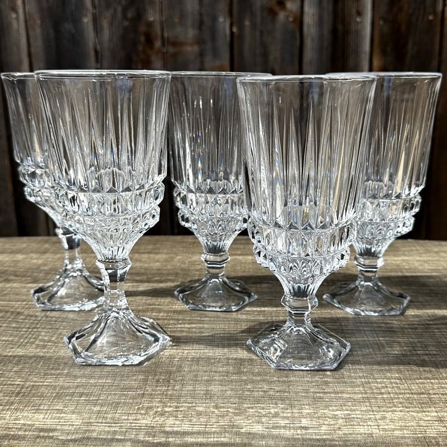 Home Essentials Italy 2007-2013 Trevi 7.5" Cut Crystal Water Goblets-Set(s) of 5