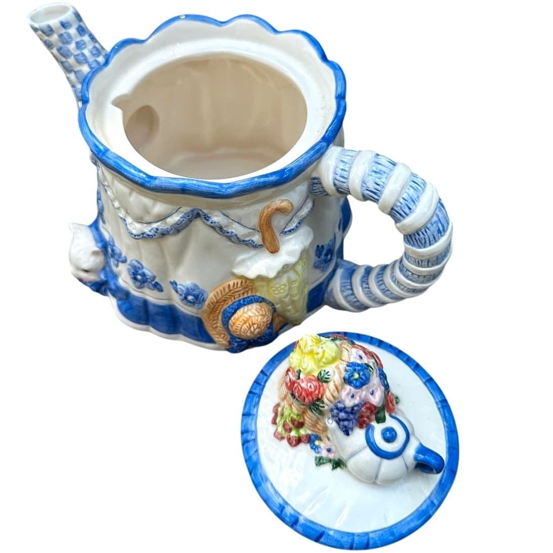 Avon Blue Rose Collection 1997 Kitty Flowers 18 oz Teapot-Adorable - Thumbnail 3