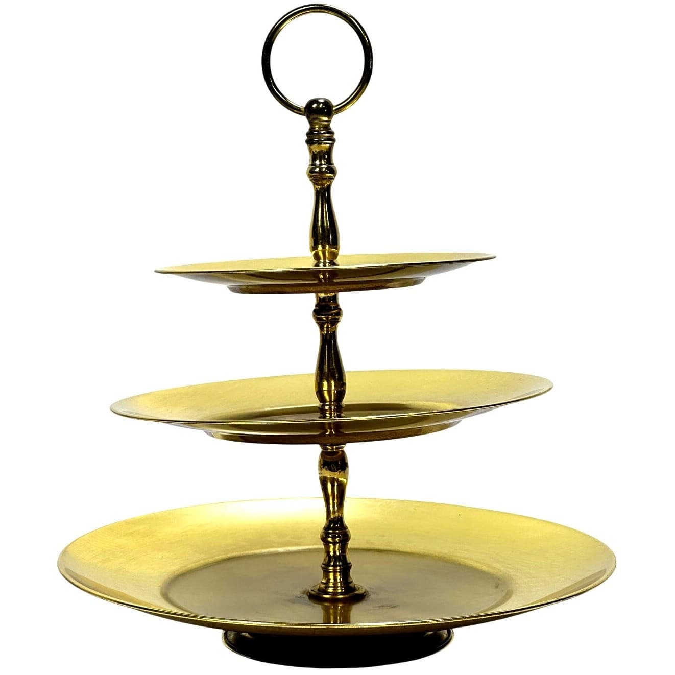 Three Tier Brass Colored Aluminum MCM Decorative Dessert Cake Appetizer Stand - Thumbnail 2