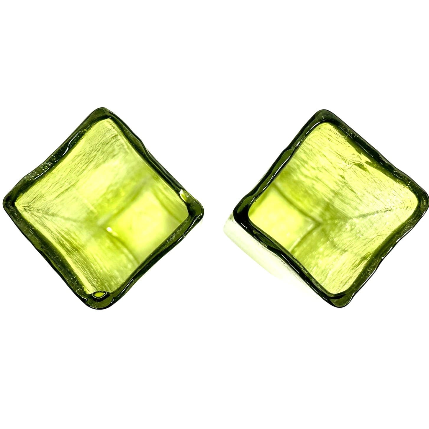 Art Glass MCM Pale Yellow Green Crackle Glass Rectangular 10" Vintage Vases-Pair - Thumbnail 6