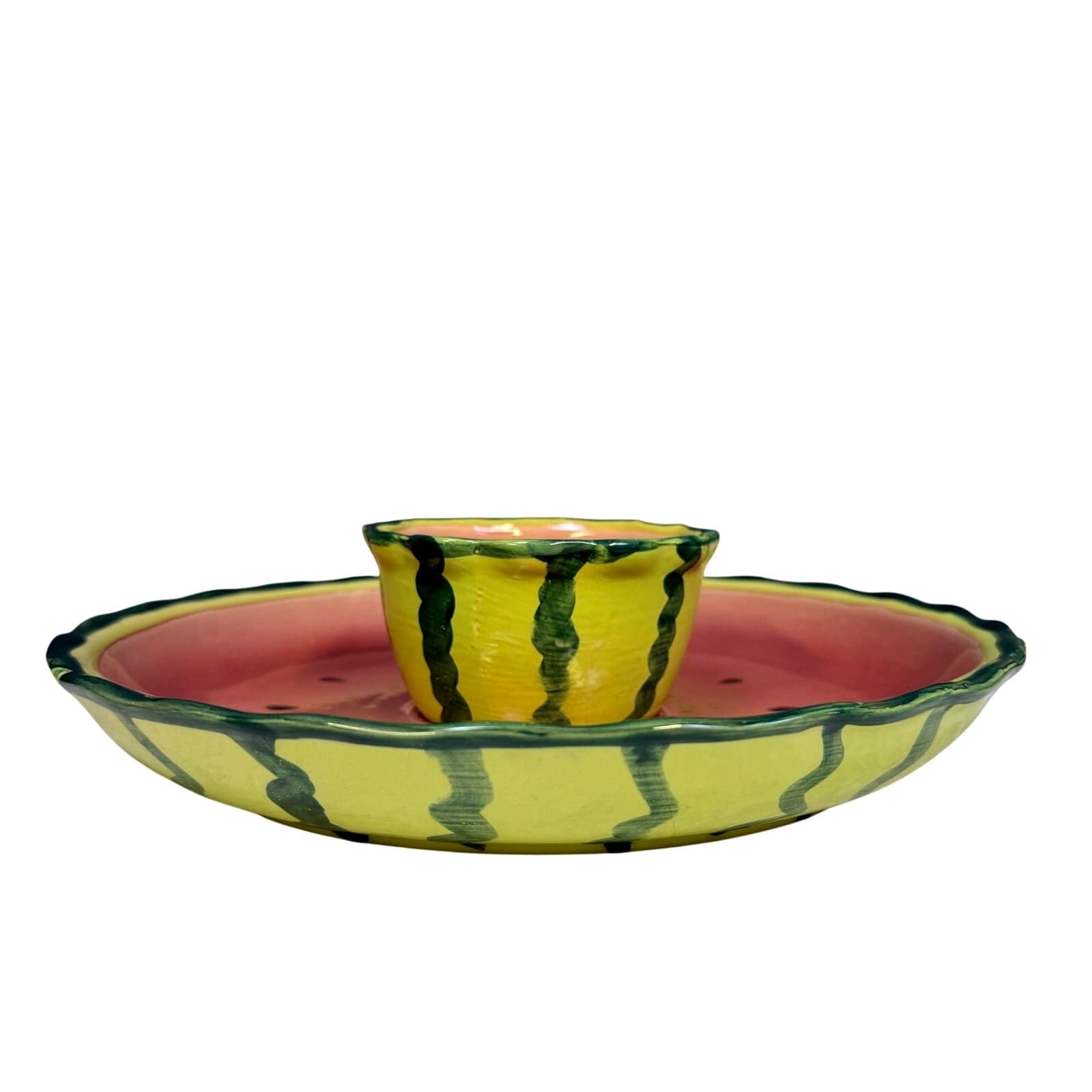 Watermelon Design Unique Whimsical Chip & Dip/Vegetable & Dip Round Serving Tray