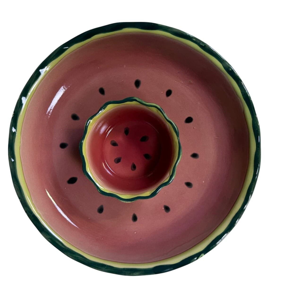 Watermelon Design Unique Whimsical Chip & Dip/Vegetable & Dip Round Serving Tray - Thumbnail 2