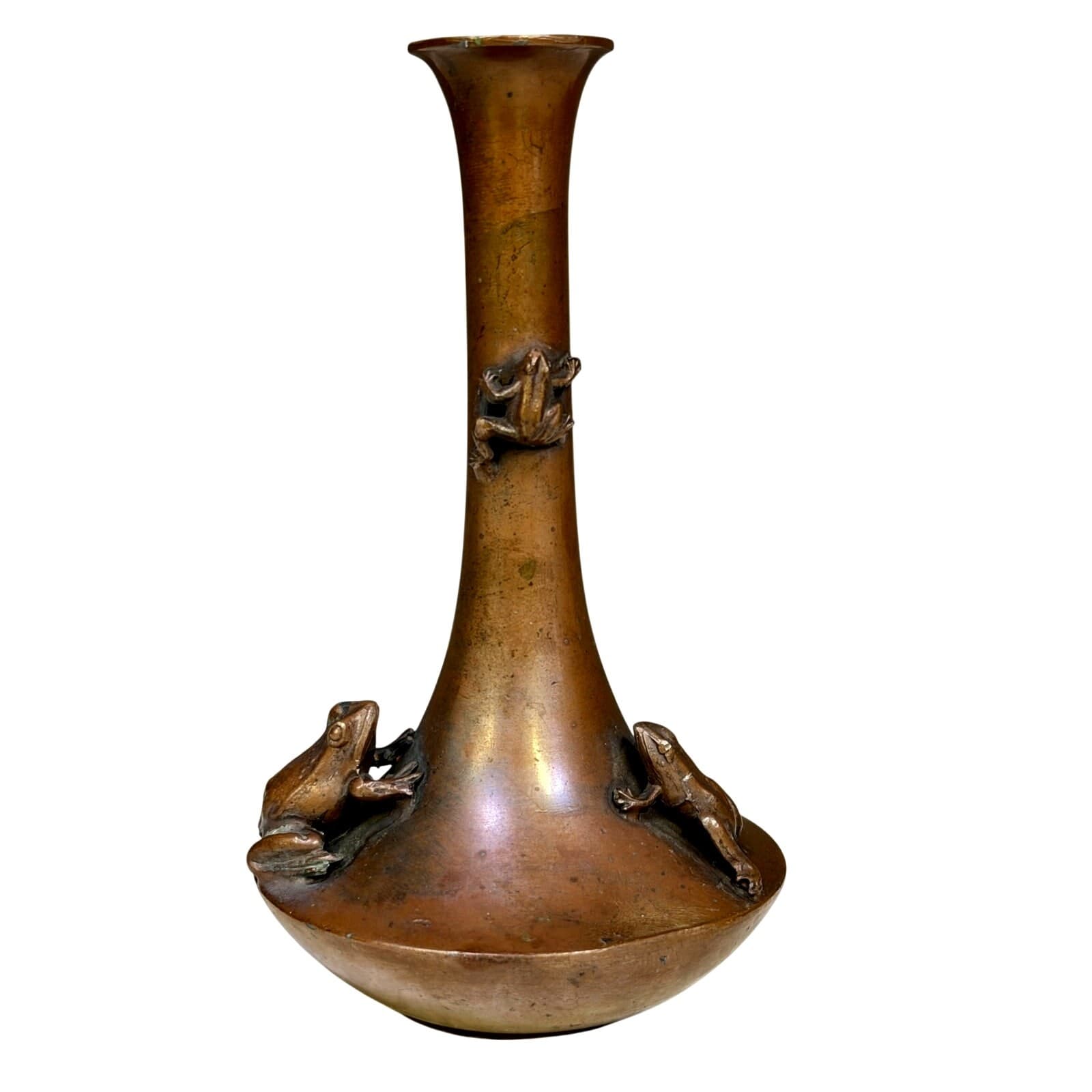Japanese Bronze 'Frogs' Bud Vase Meiji Style Mid 20th Century Reproduction-Rare