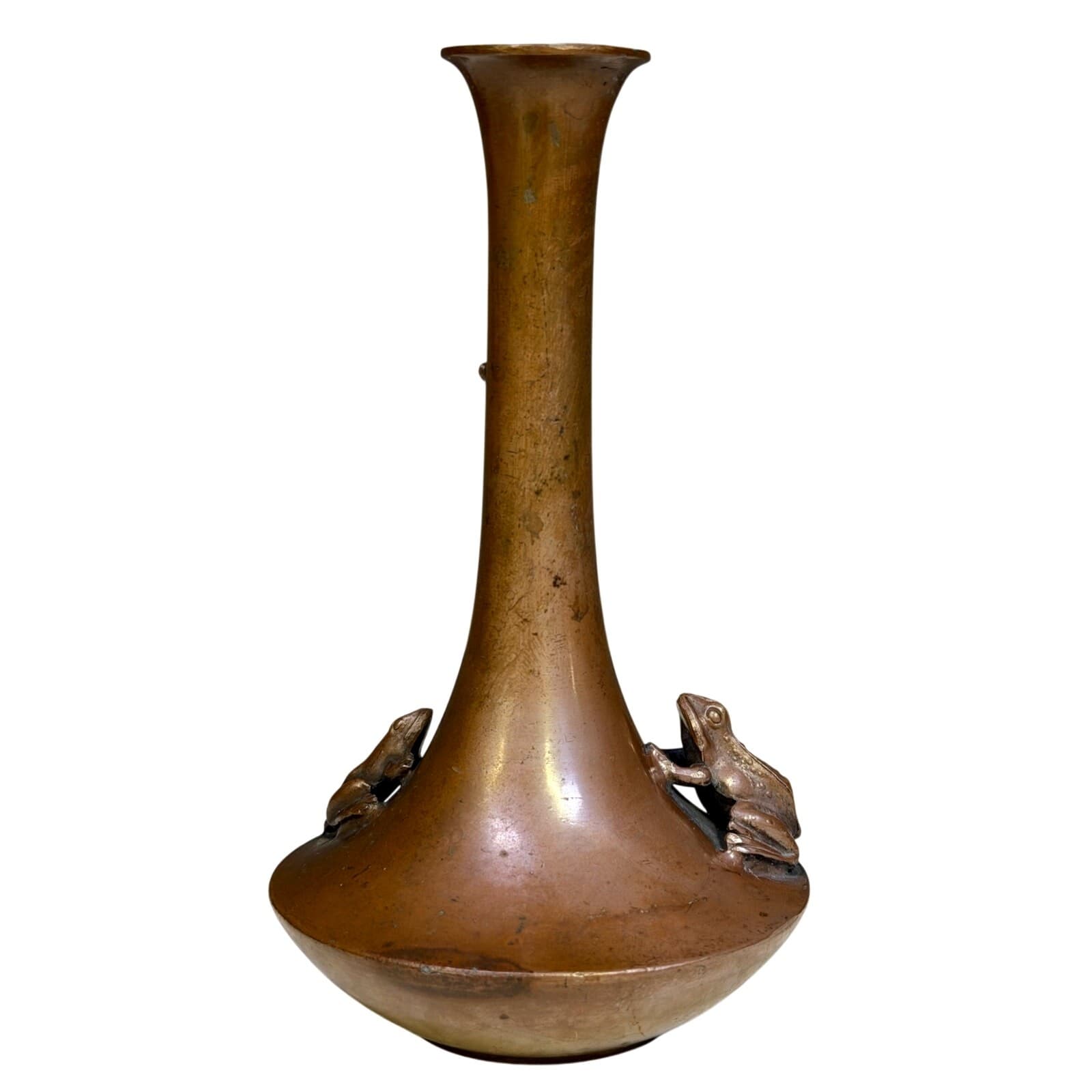 Japanese Bronze 'Frogs' Bud Vase Meiji Style Mid 20th Century Reproduction-Rare - Thumbnail 2