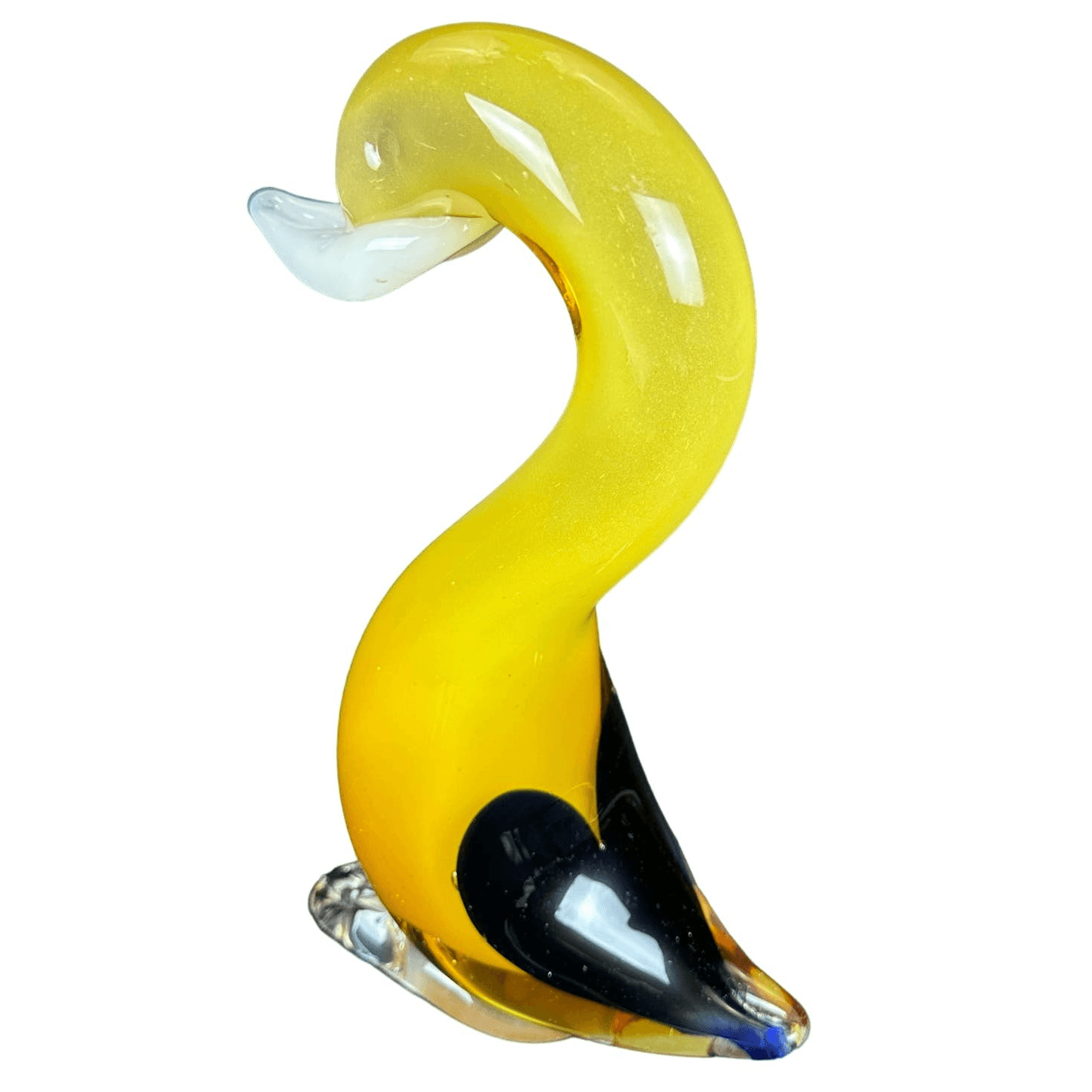 Murano Style Art Glass Swan Large Heavy Yellow Clear White Blue Vintage 12” - Thumbnail 4