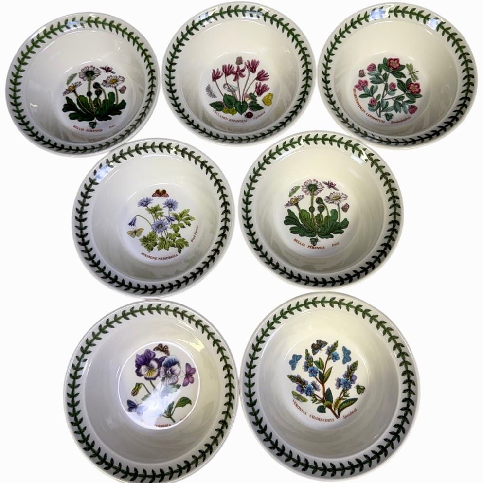 Portmeirion 1972 Botanic Garden 6.5" Round Rim Cereal/Oatmeal Bowls-Set of 7