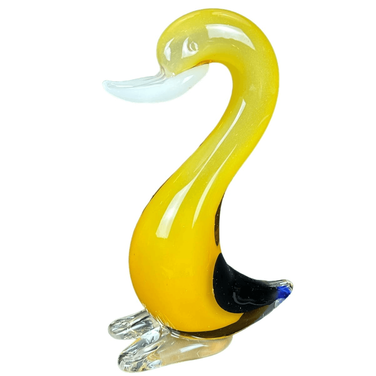 Murano Style Art Glass Swan Large Heavy Yellow Clear White Blue Vintage 12”