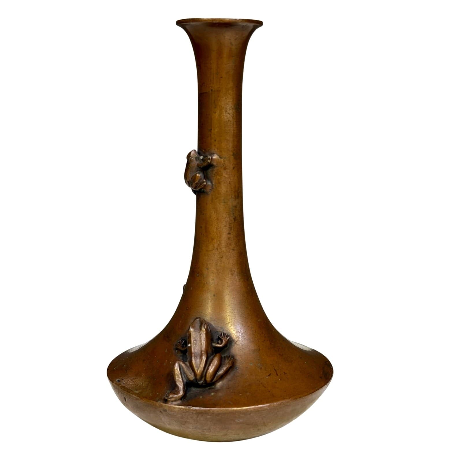 Japanese Bronze 'Frogs' Bud Vase Meiji Style Mid 20th Century Reproduction-Rare - Thumbnail 3