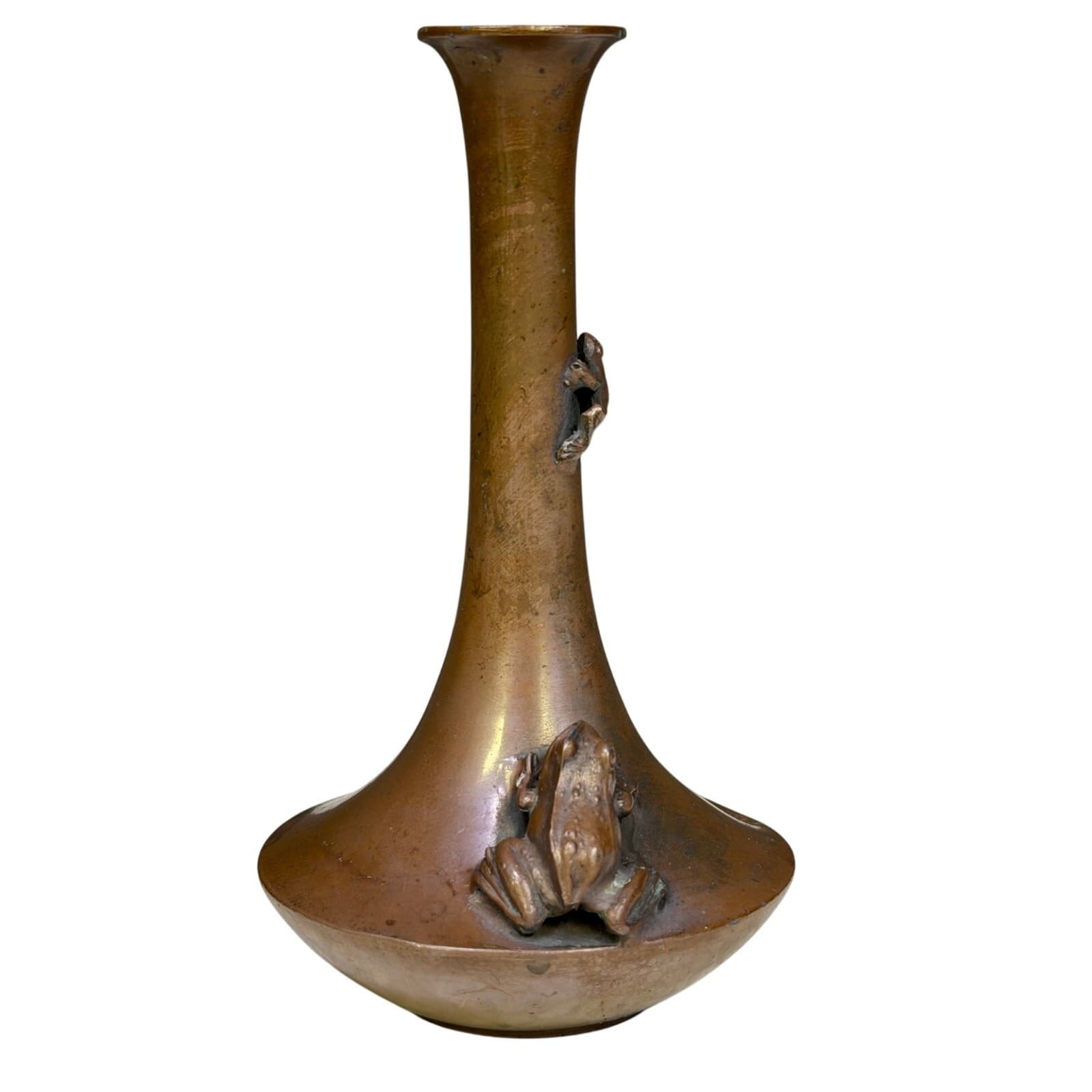 Japanese Bronze 'Frogs' Bud Vase Meiji Style Mid 20th Century Reproduction-Rare - Thumbnail 4