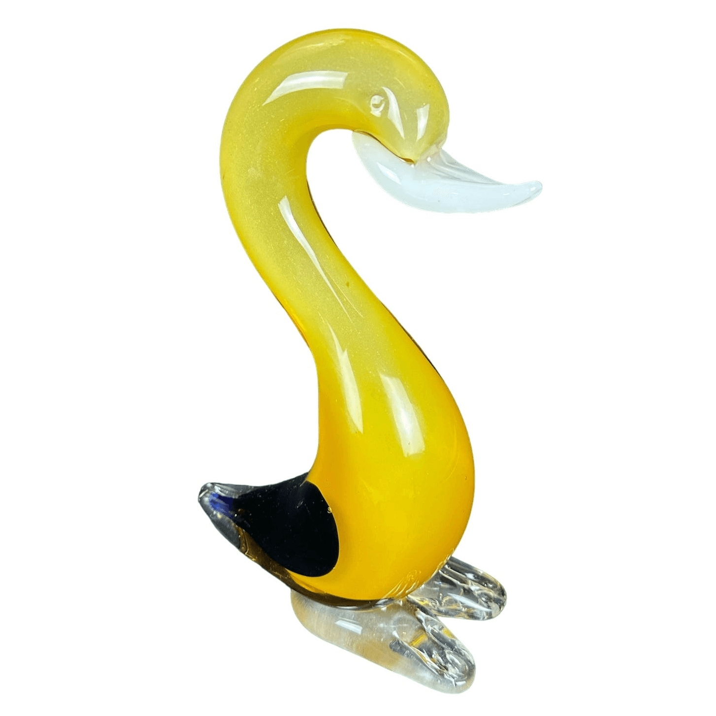 Murano Style Art Glass Swan Large Heavy Yellow Clear White Blue Vintage 12” - Thumbnail 2
