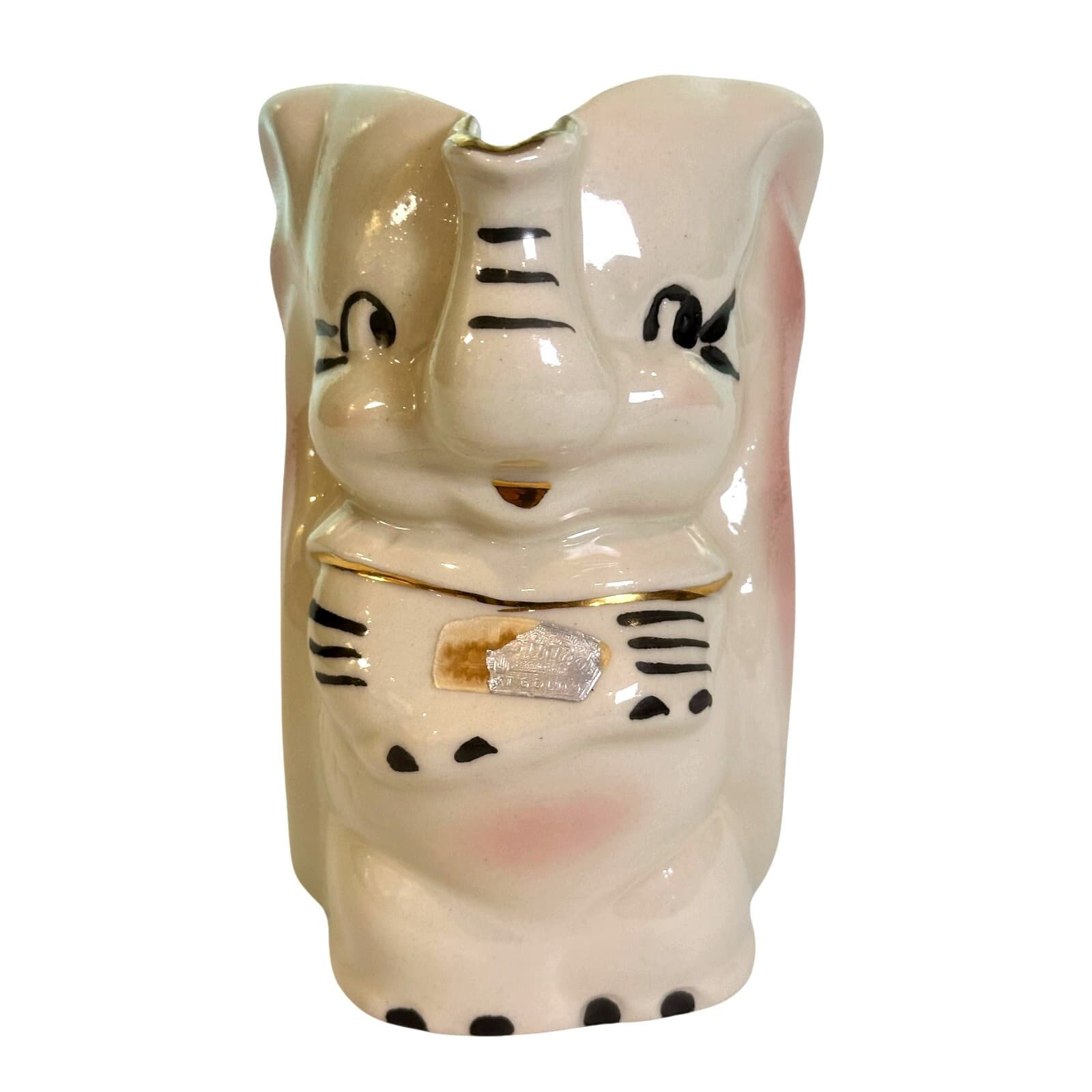 Disney 'Dumbo' 1940s Leeds Pottery Ceramic Pitcher Hand Painted 22k Gold Accents