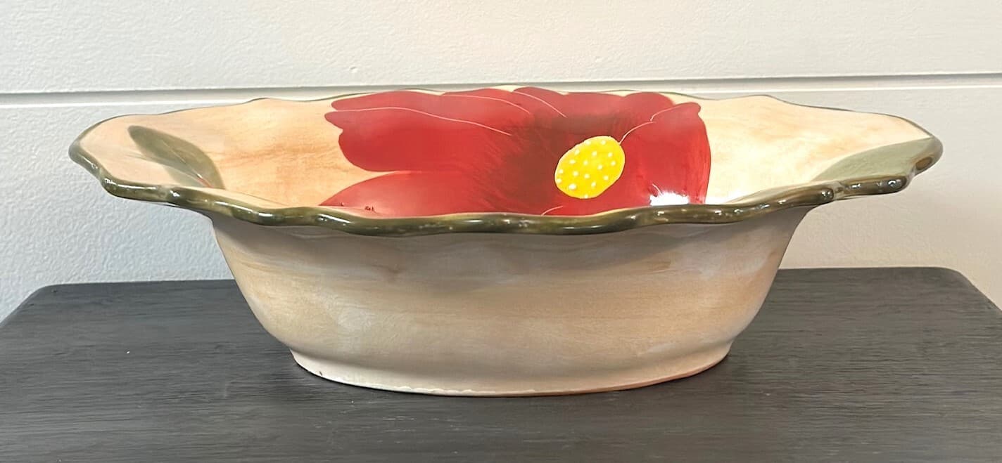 Nanette Vacher Red Renoir by Ambiance Poppy Serving Bowl-Rare Find! - Thumbnail 2
