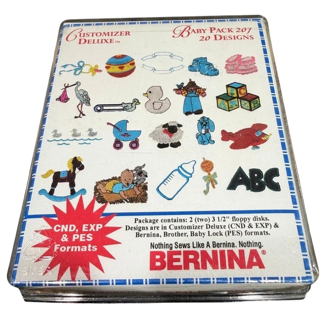 Vintage Bernina Customizer Deluxe Baby Pack 207 Embroidery Designs Floppy