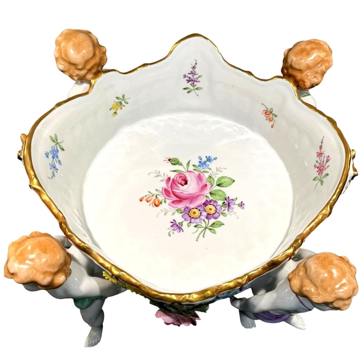 Von Schierholz Germany c. 1930–1945 Porcelain 4 Cherubs Handmalerei Centerpiece - Thumbnail 4
