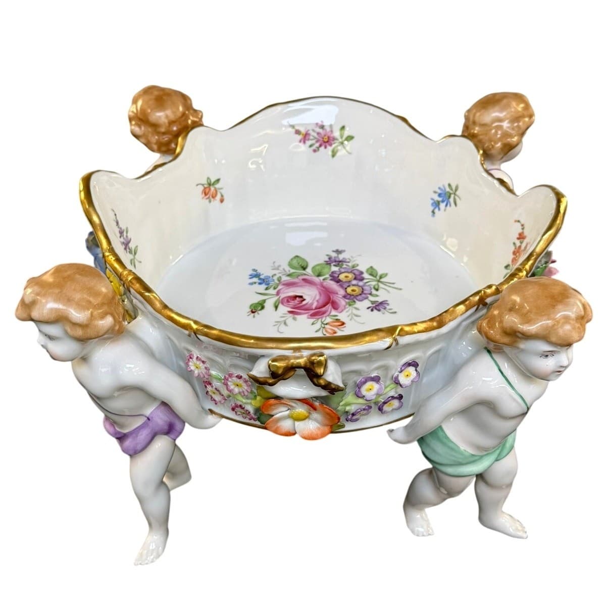 Von Schierholz Germany c. 1930–1945 Porcelain 4 Cherubs Handmalerei Centerpiece - Thumbnail 13