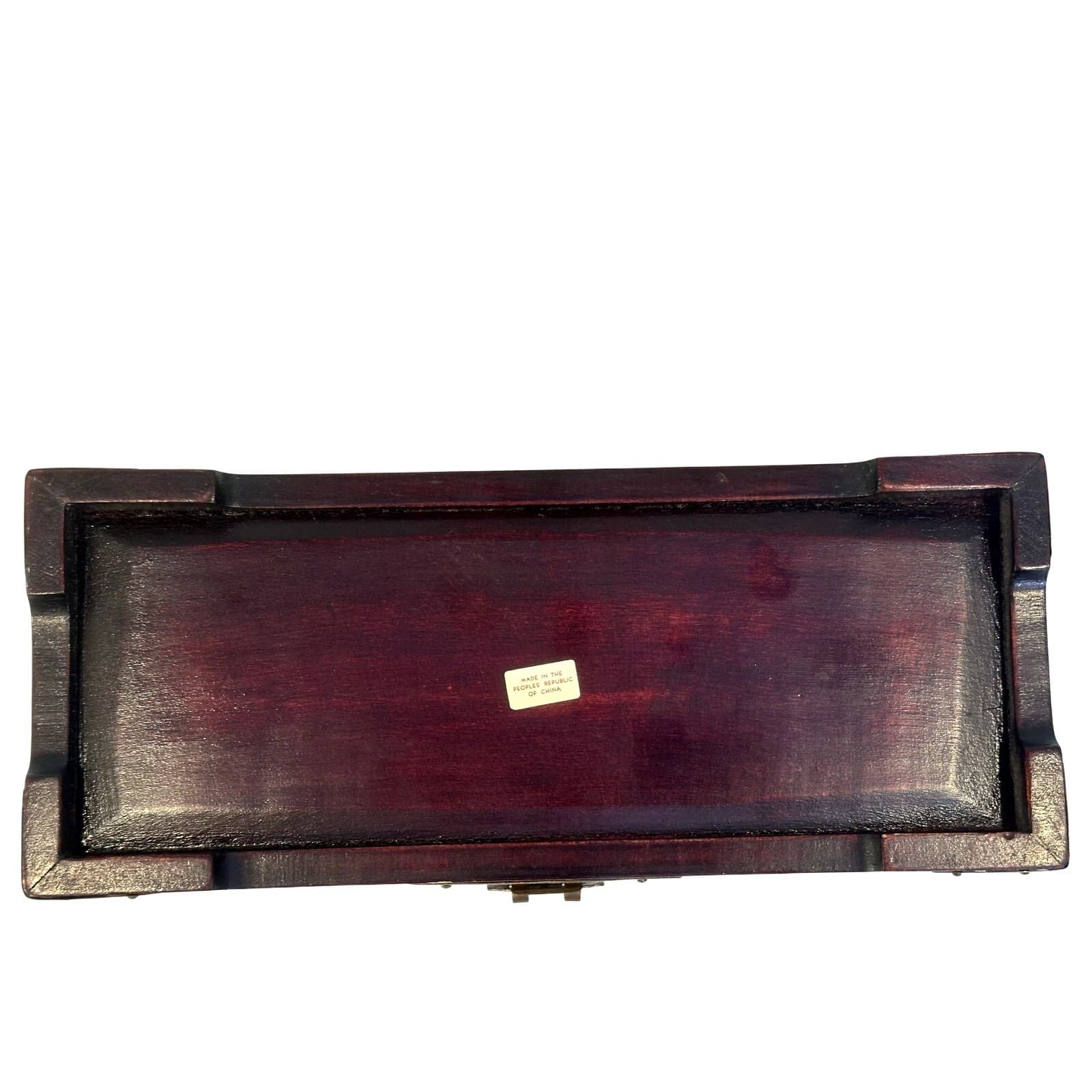 Chinese Vintage Wooden Jewelry Box Jade Inlays Brass Accents Green Silk Lining - Thumbnail 10