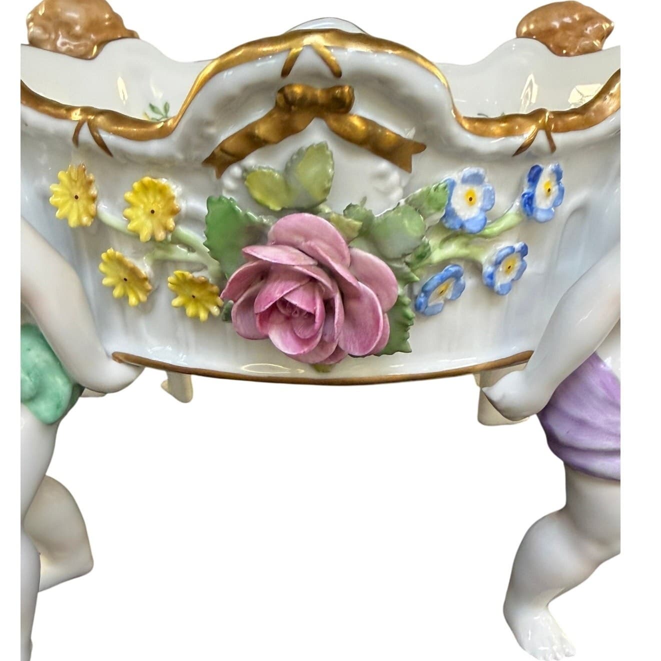 Von Schierholz Germany c. 1930–1945 Porcelain 4 Cherubs Handmalerei Centerpiece - Thumbnail 6
