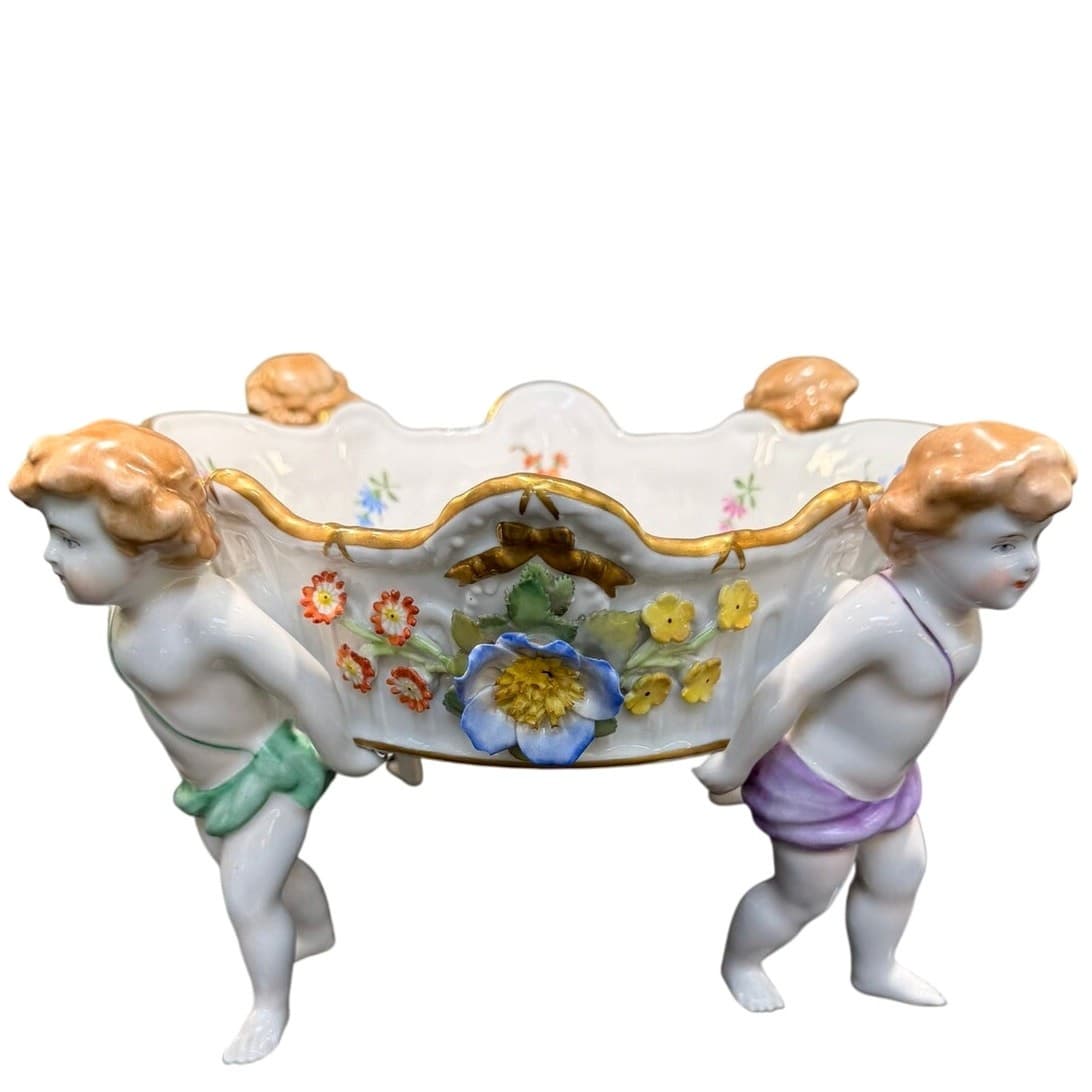 Von Schierholz Germany c. 1930–1945 Porcelain 4 Cherubs Handmalerei Centerpiece - Thumbnail 7