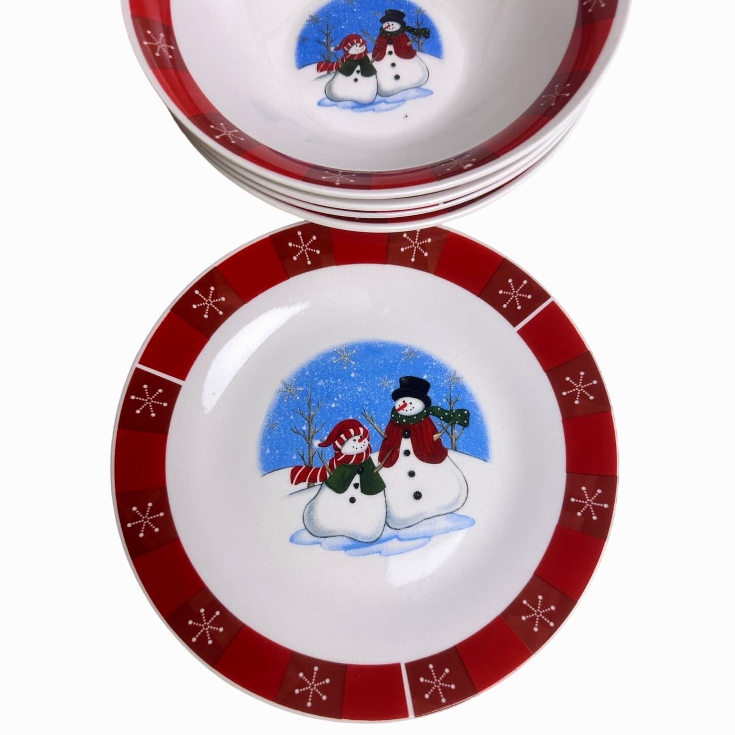Winter Christmas Snowmen 12-PC Set of Dinner and Salad Plates, Bowls & Platter - Thumbnail 2