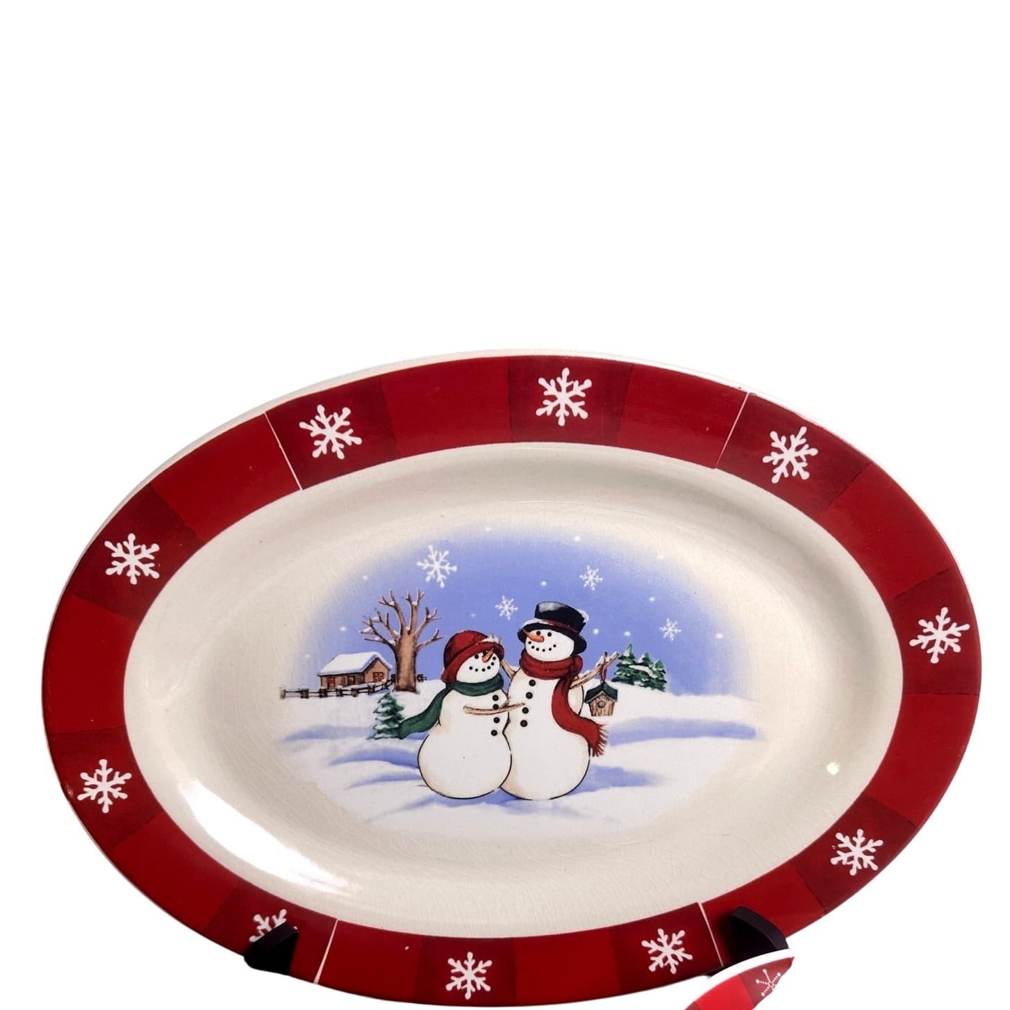 Winter Christmas Snowmen 12-PC Set of Dinner and Salad Plates, Bowls & Platter - Thumbnail 4