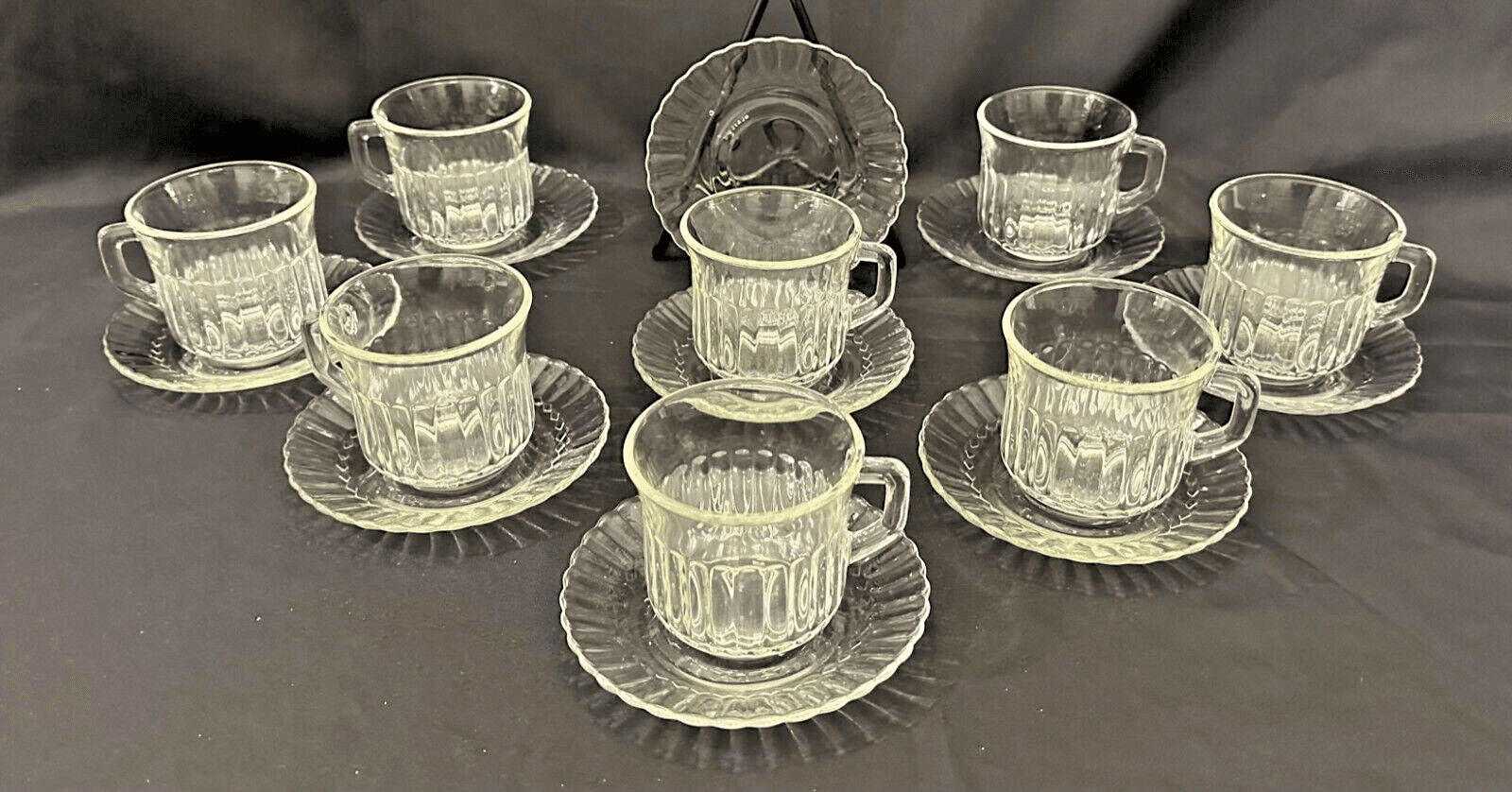 Fortecrisa Mexico Clear Glass Cups and Saucers-Set of 8-A Rare Find!