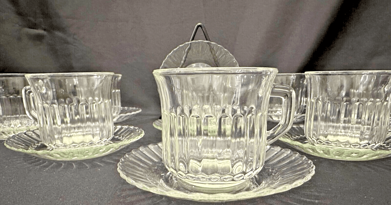 Fortecrisa Mexico Clear Glass Cups and Saucers-Set of 8-A Rare Find! - Thumbnail 2