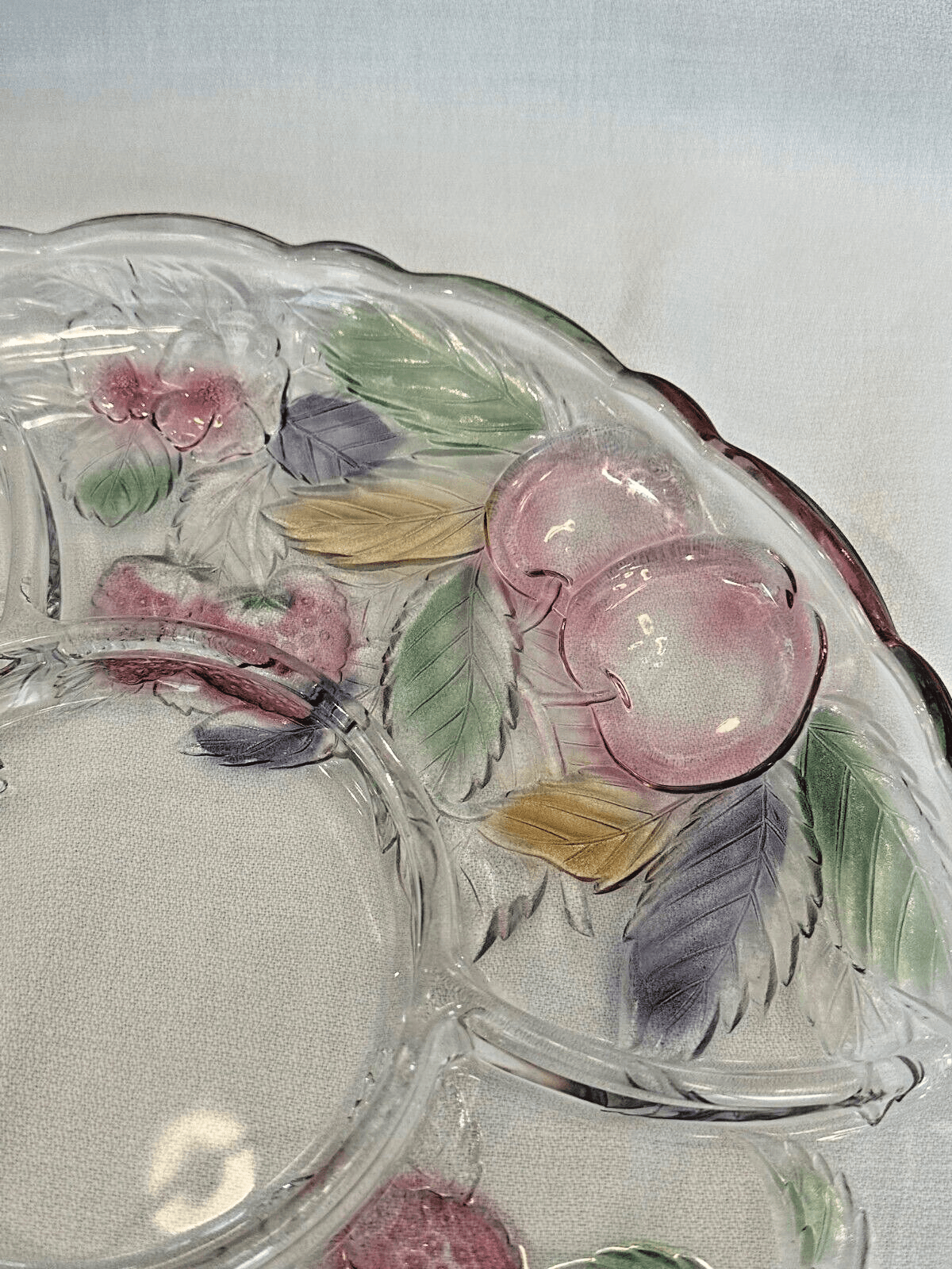 Vintage Savoir Vivre Crystal Wild Orchard Divided Fruit Chip Dip Platter-14" - Thumbnail 3