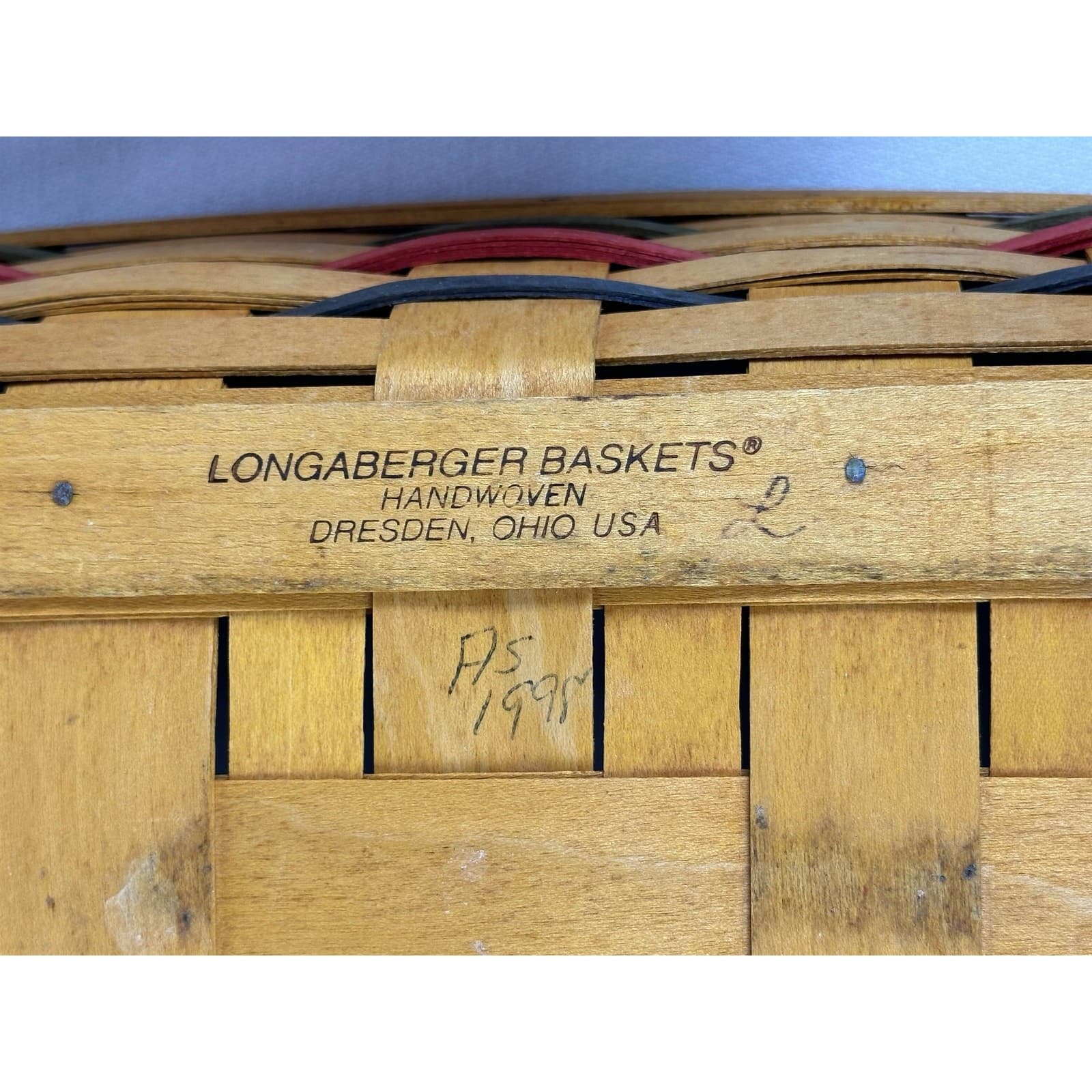 Longaberger 1998 Cracker Basket Signed Handwoven USA Basket Farmhouse Decor - Thumbnail 7