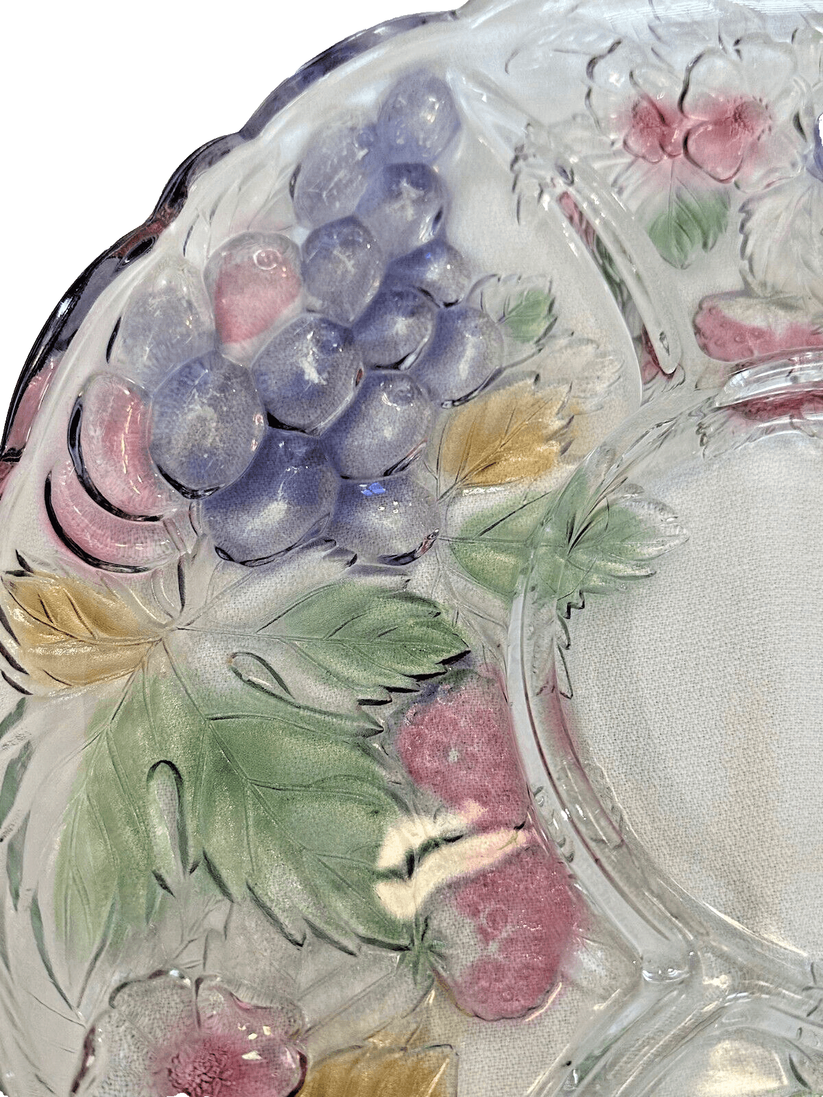 Vintage Savoir Vivre Crystal Wild Orchard Divided Fruit Chip Dip Platter-14" - Thumbnail 2