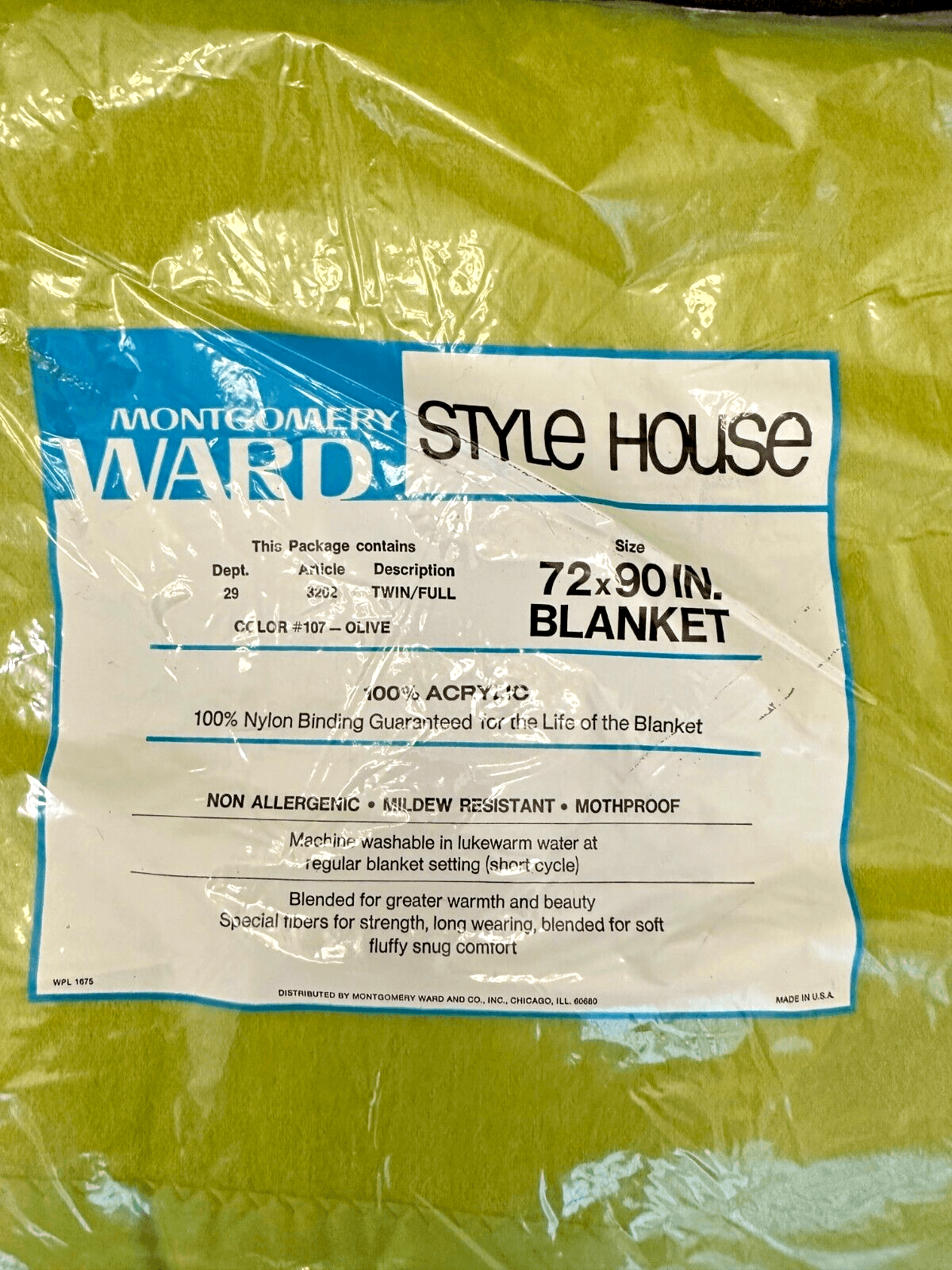 Vintage Montgomery Ward Style House Green Twin/Full Blanket-Original Packaging - Thumbnail 5