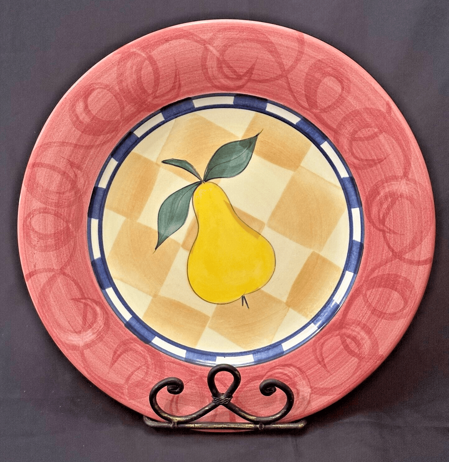 Vintage Ethan Allen Hand Painted 12" Round Pear Dinner Plate