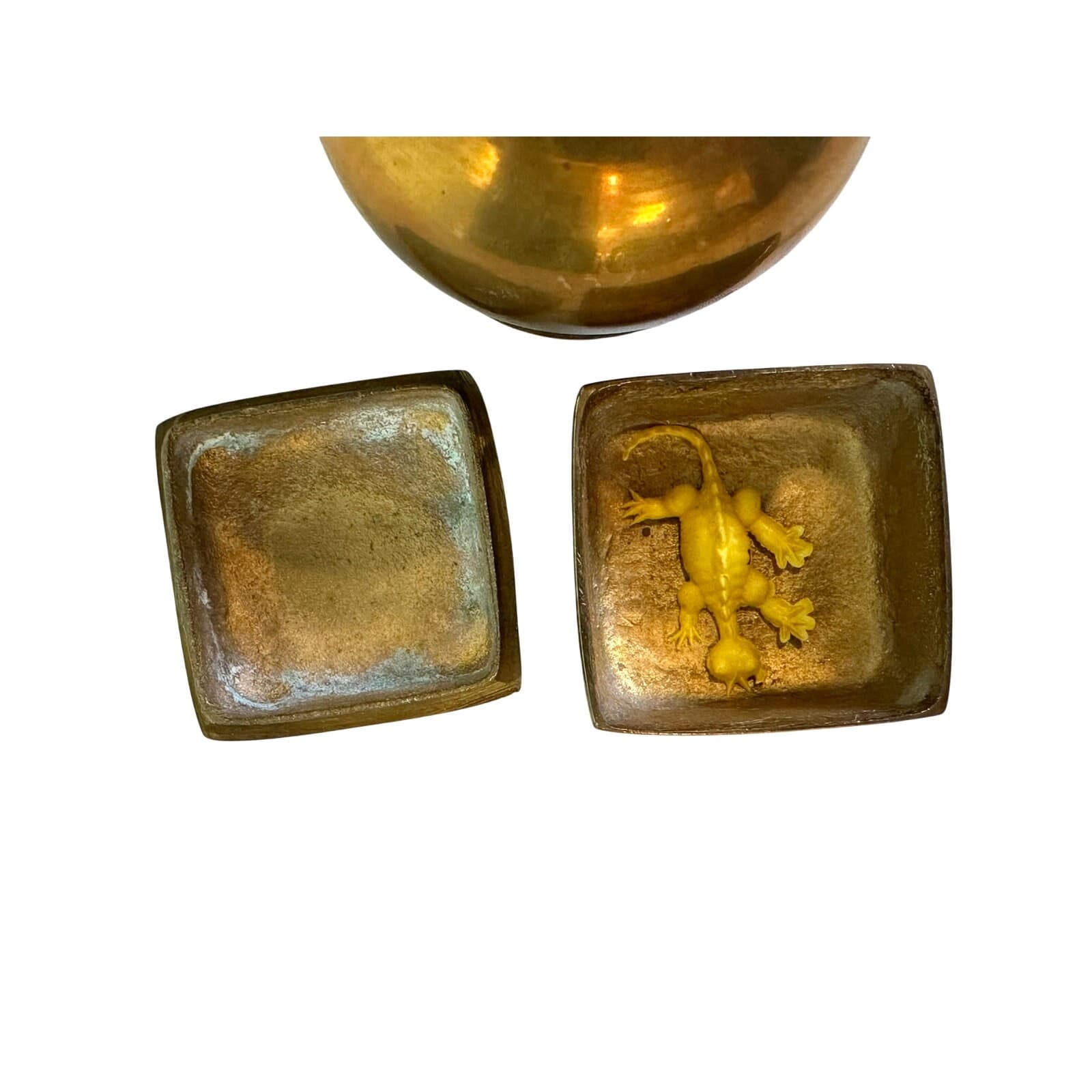 Miniature Brass Collectibles 4.5" Jug/Pitcher and 1.5" Square Trinket Box /Lid - Thumbnail 4