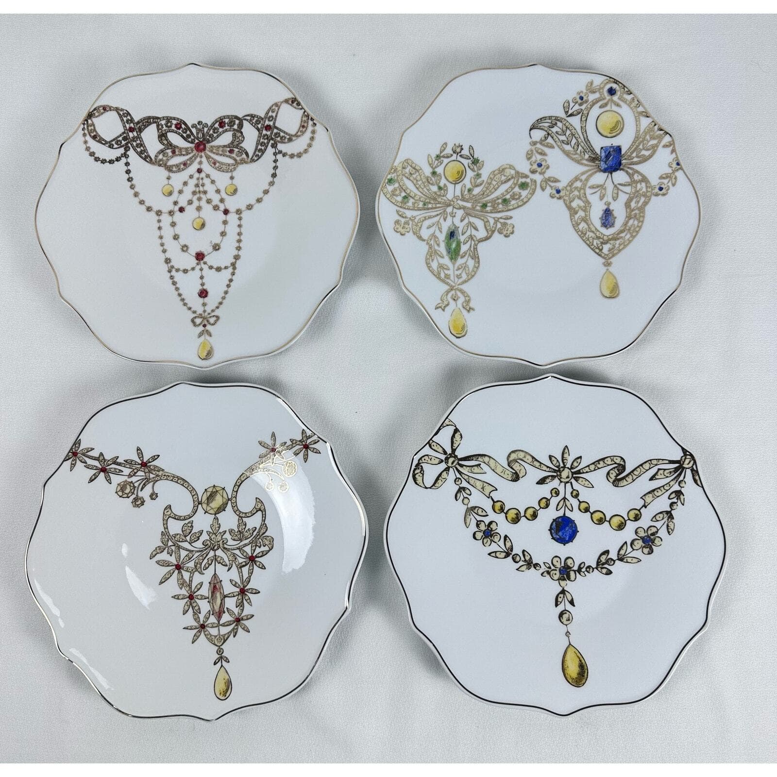 ROSANNA LES BIJOUX 8” Luncheon Desert Plates Jewelry Design Set of 4