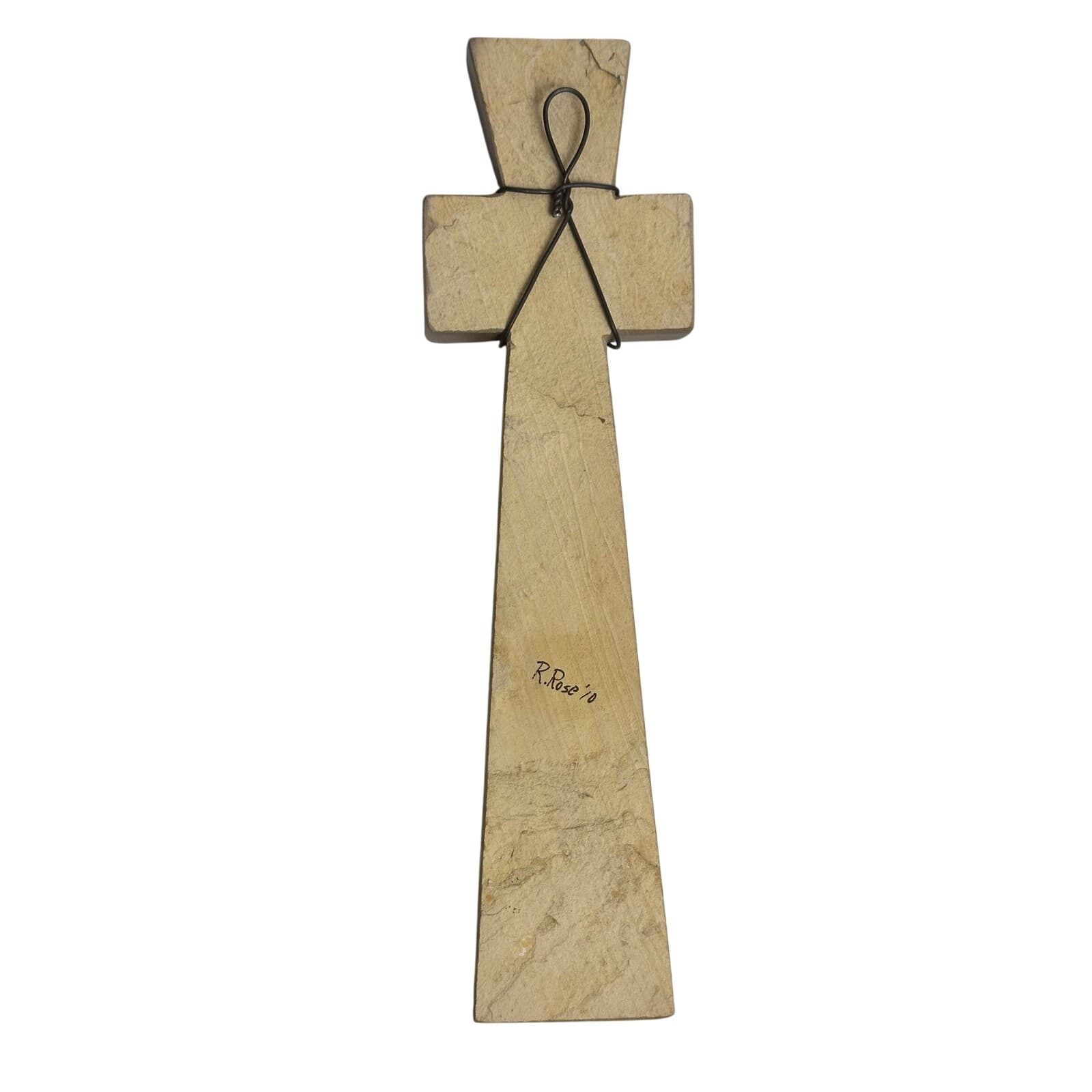 Carved Stone Contemporary Rustic Art Cross R. Rose Vintage 2010-Stunning Design - Thumbnail 5