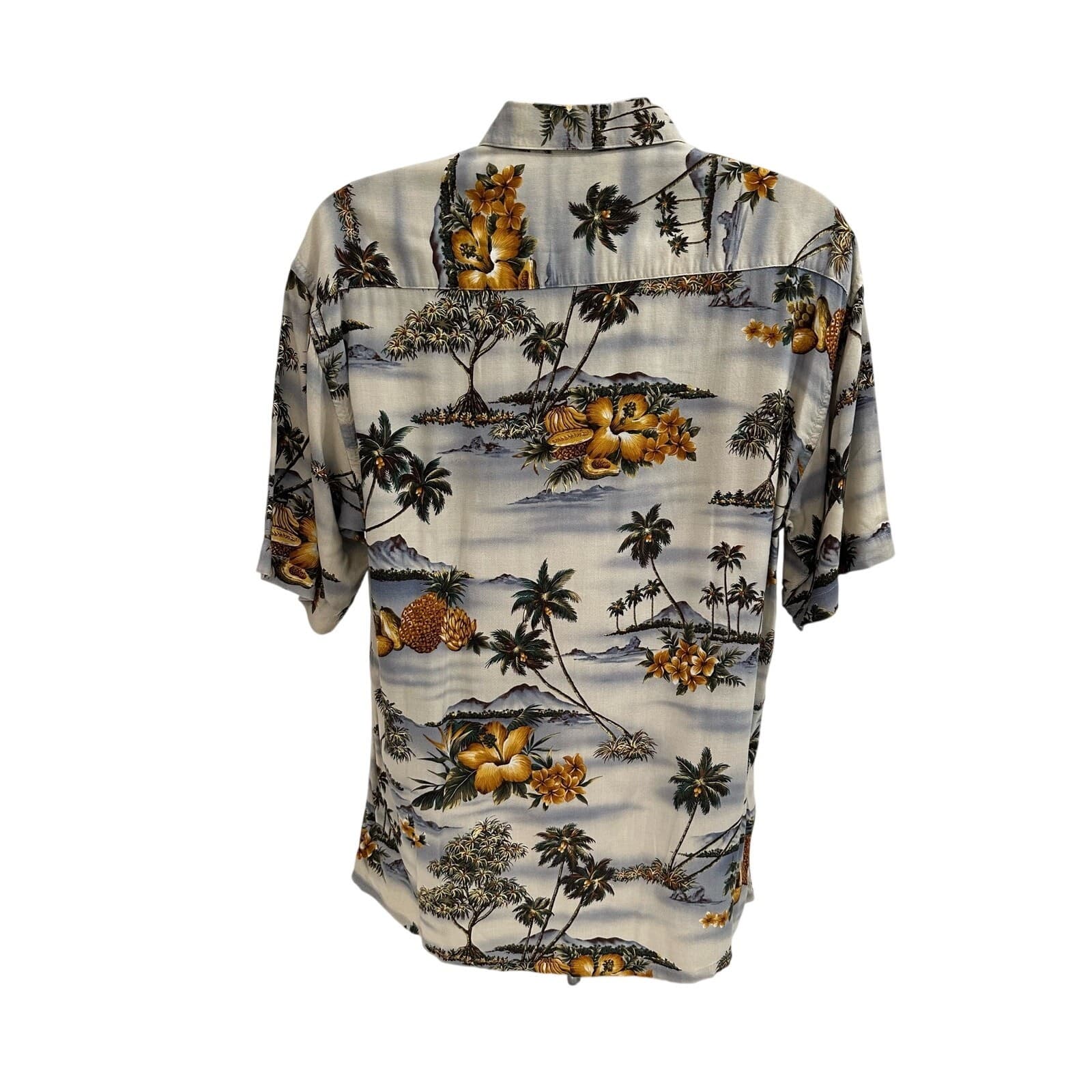 Pierre Cardin Rayon Hawaiian Shirt Men’s Large Tropical Palm Tree Island Scene - Thumbnail 7