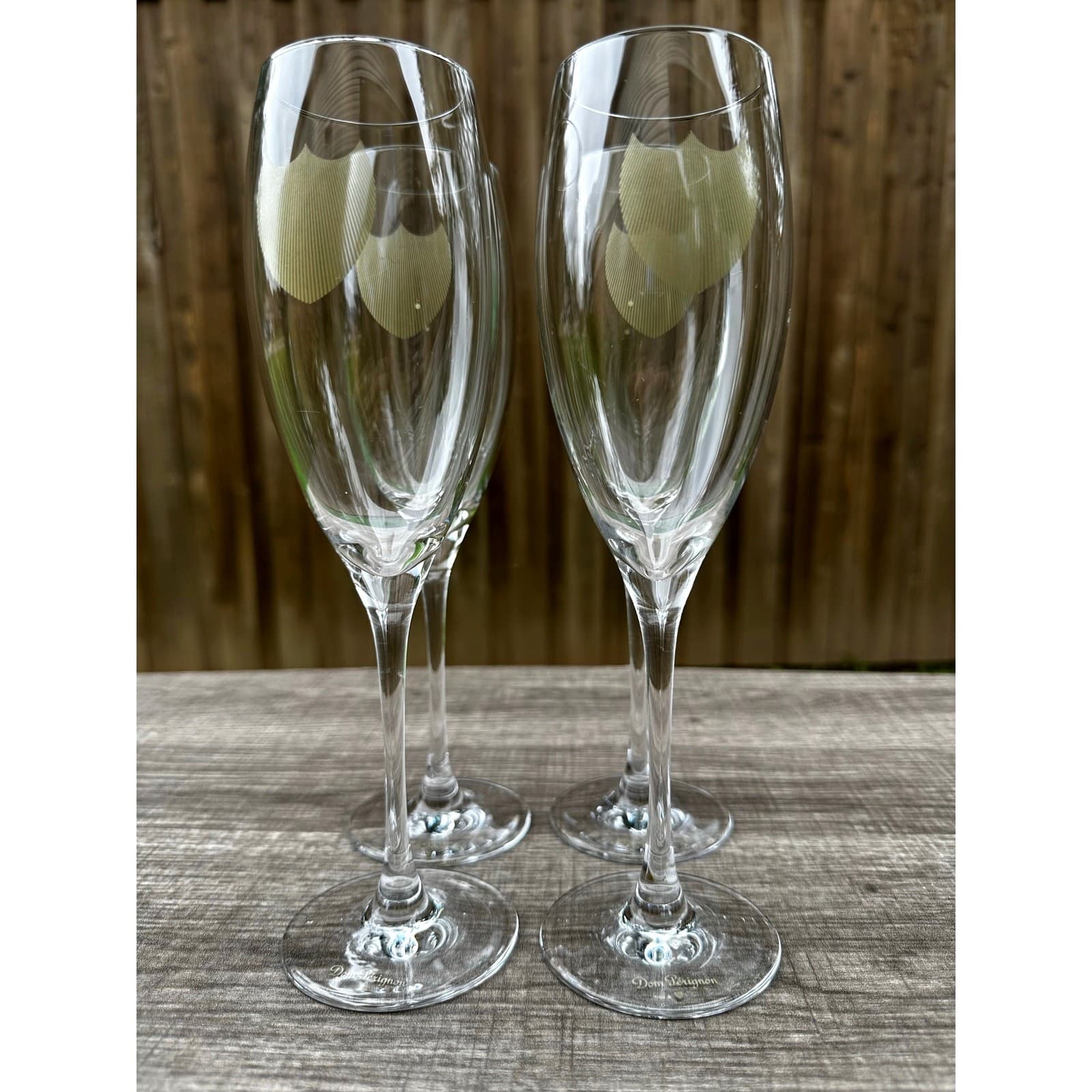 Dom Perignon Crystal 9 1/8" Champagne Flutes Signed Golden Shield on Bowl-Set 4 - Thumbnail 2