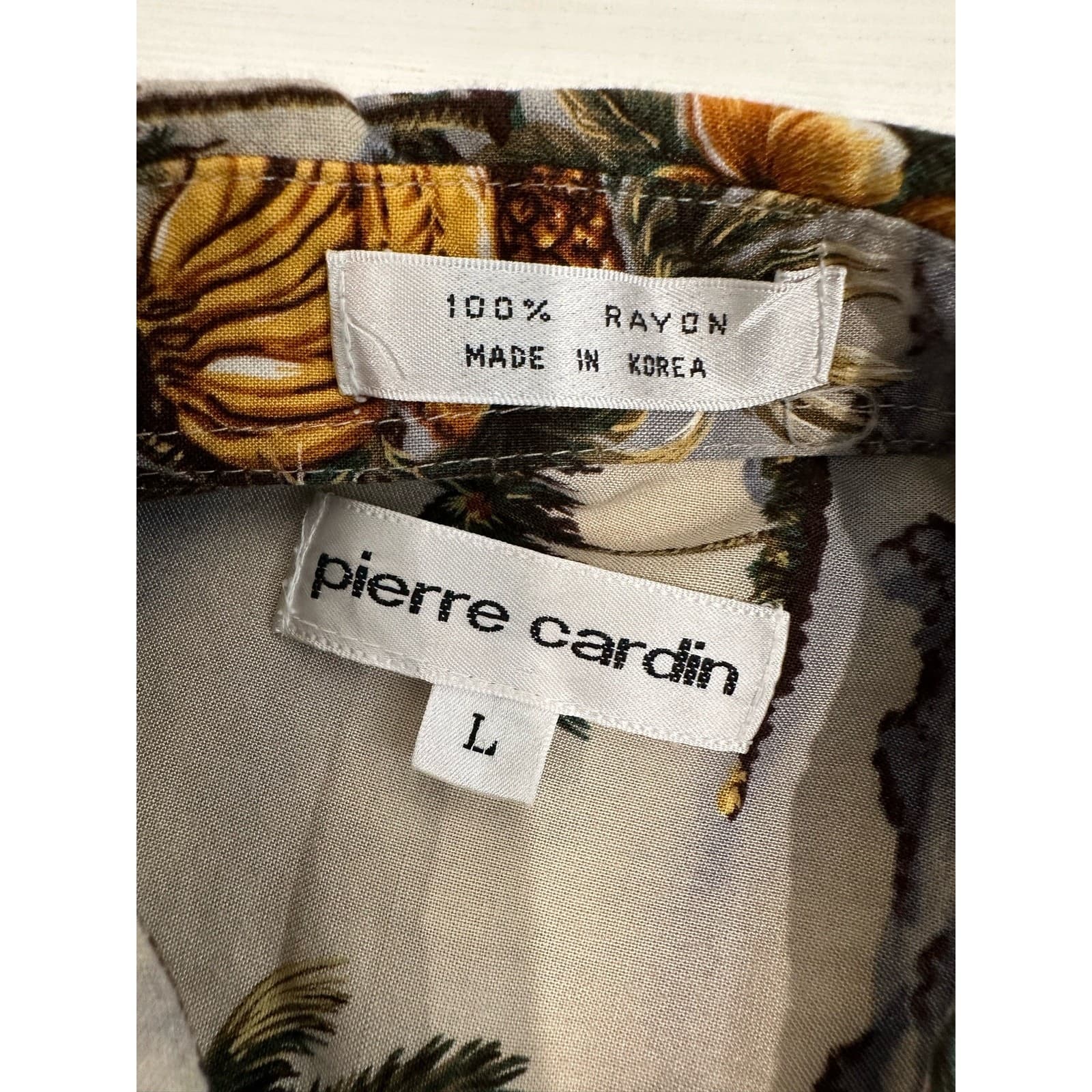 Pierre Cardin Rayon Hawaiian Shirt Men’s Large Tropical Palm Tree Island Scene - Thumbnail 8