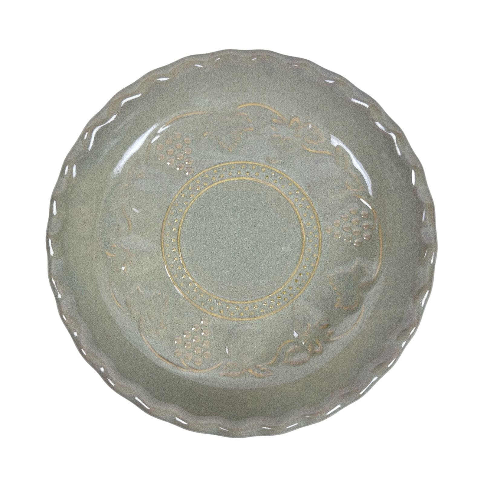 Stoneware Fruit Embossed 11-1/4” Deep Dish Fluted Edge Pie Plate EX