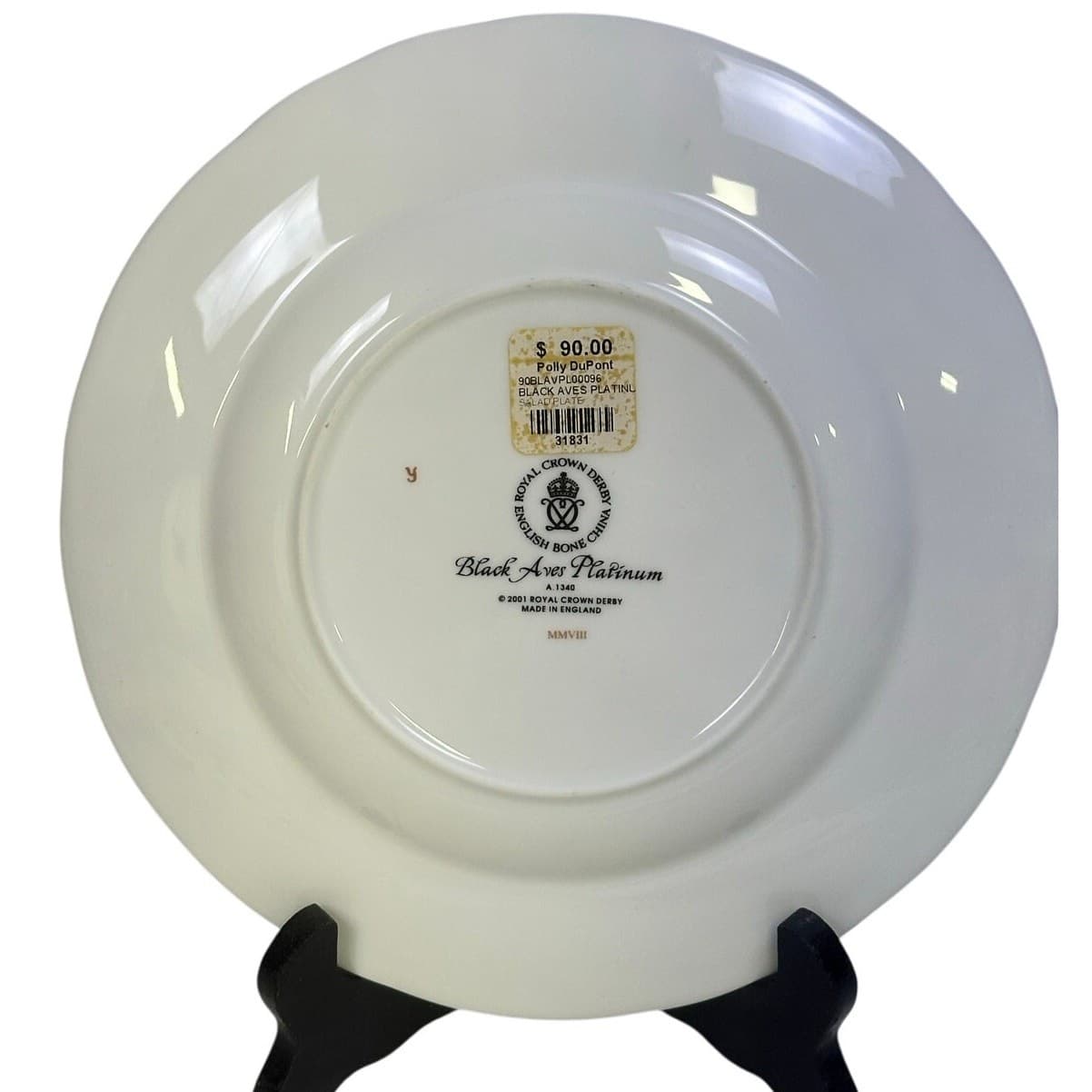 Royal Crown Derby England Retired 2001-2019 'Black Aves' Platinum Salad Plate - Thumbnail 7