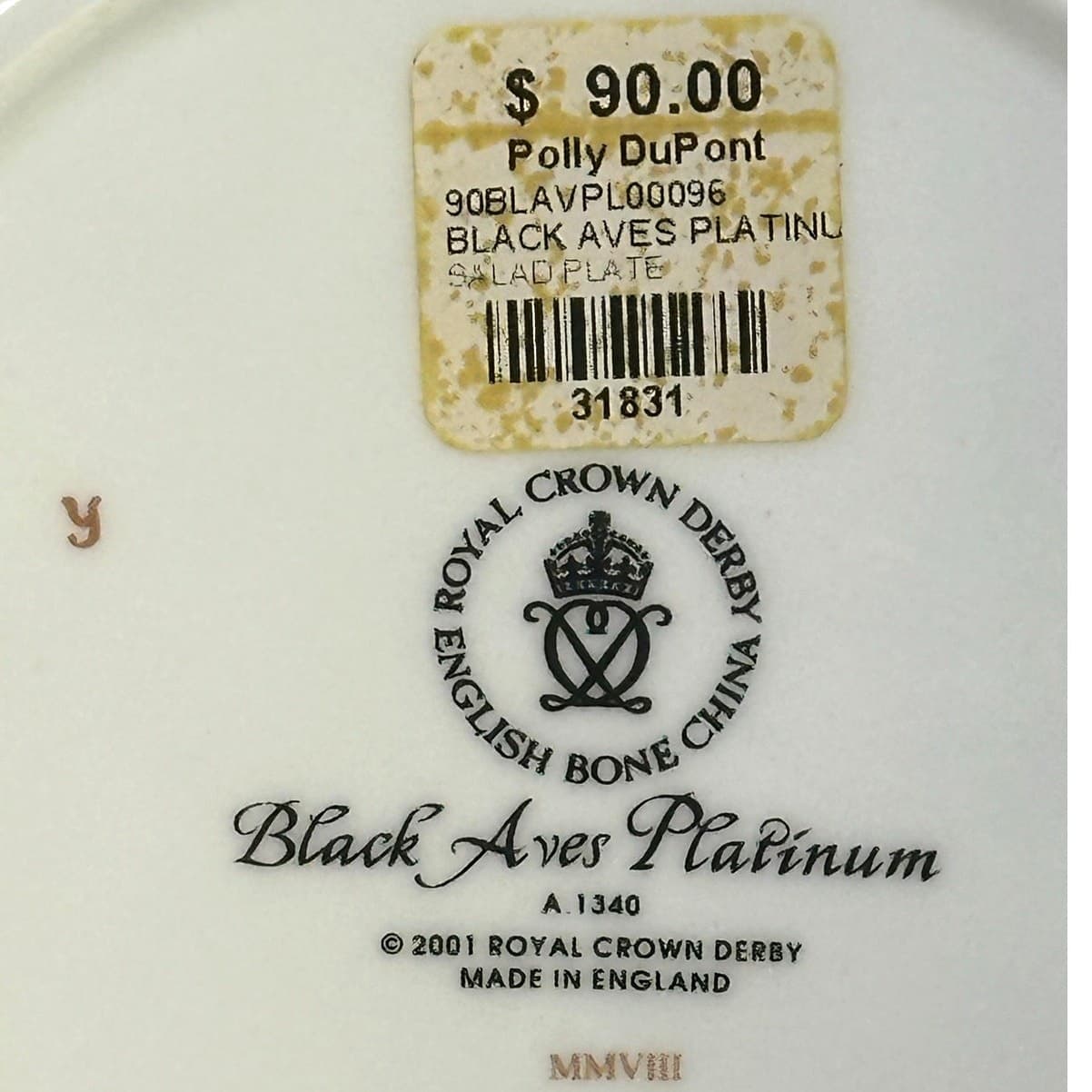 Royal Crown Derby England Retired 2001-2019 'Black Aves' Platinum Salad Plate - Thumbnail 8