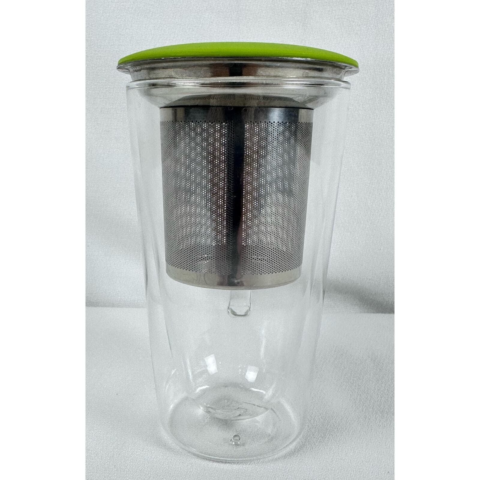 Essential Home & Kitchen Insulated Double Glass Tea Mug with Infuser & Lid VG - Thumbnail 3