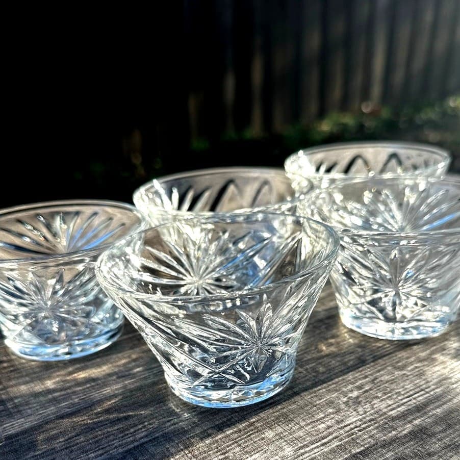 Anchor Hocking Prescut Vintage Clear Small Dessert/Custard Cup-Set of 5